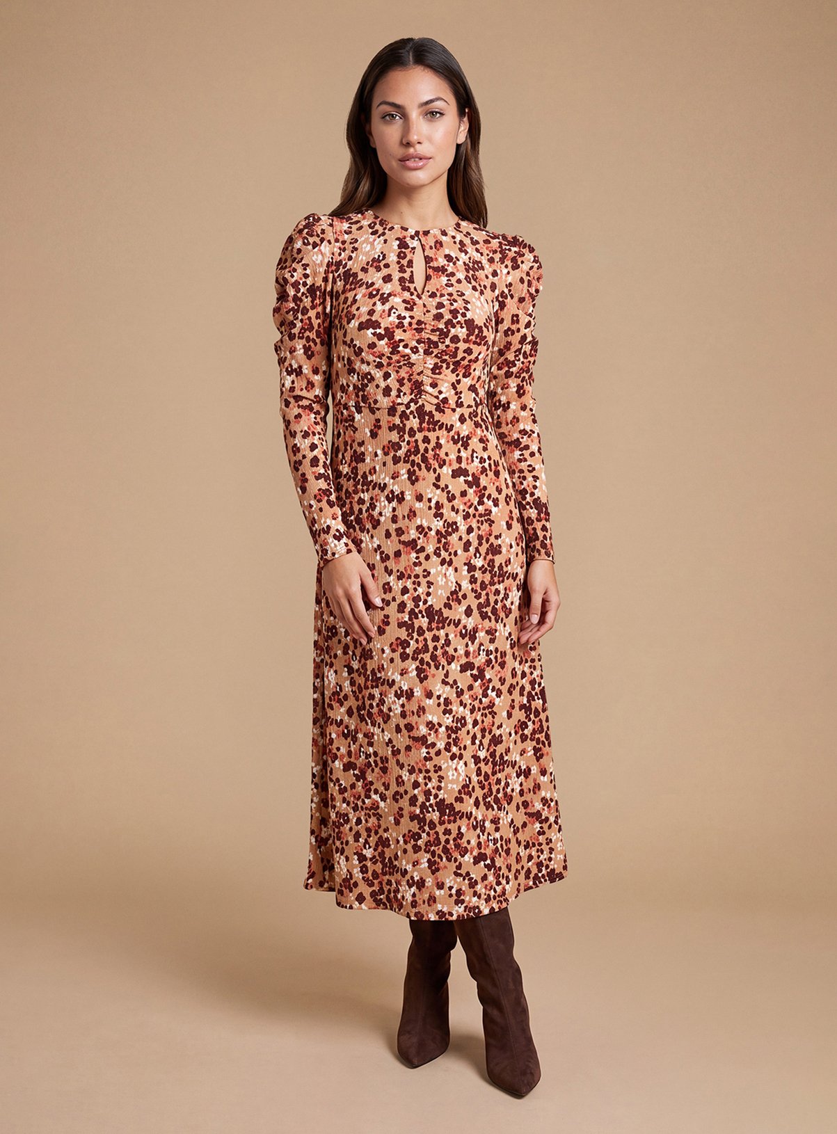 DOROTHY PERKINS Petite Animal Keyhole Jersey Midi Dress 8 - Image 1 thumbnail